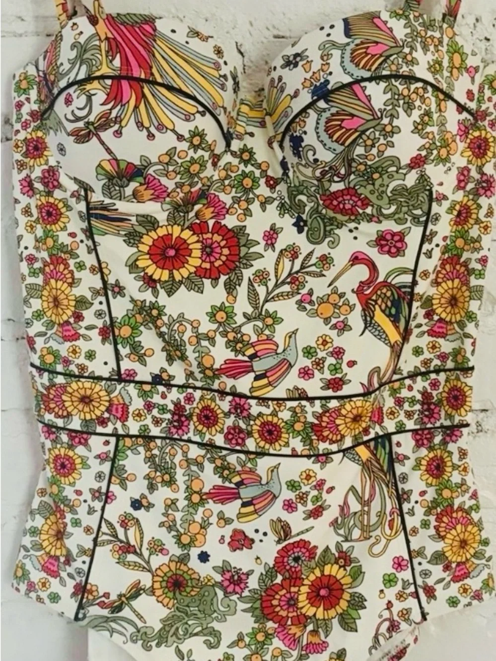 Tory Burch White One-Piece Swimsuit with Multicolor Floral Print